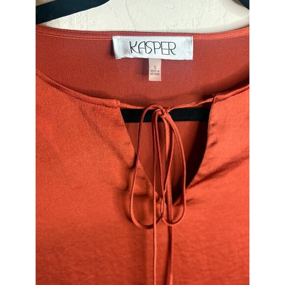 KASPER Women's Long Sleeve Tie-Neck Blouse Burnt Orange Small 4-8 - Picture 3 of 4